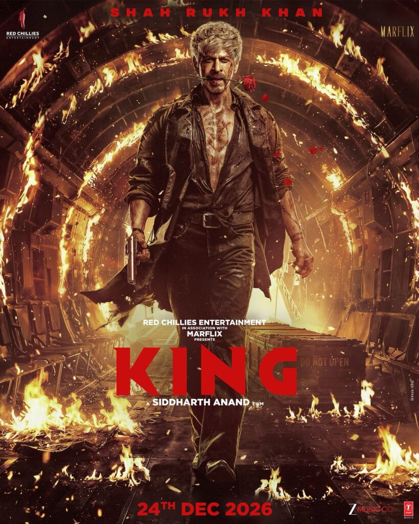 Shah Rukh Khan romantic action look from King movie poster